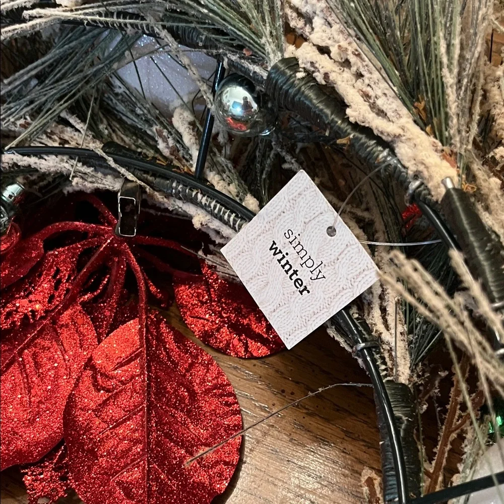 Festive Holiday Wreath with Red Poinsettia‎